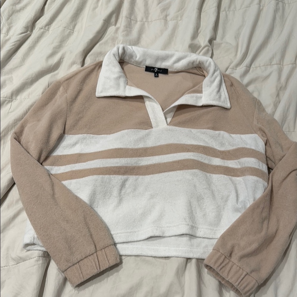 Women's Tan and White Collared terry cloth Top